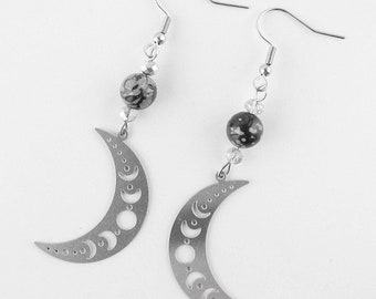 Crescent Moon Phase Dangle Earrings | Geek Earrings | Fun Aesthetic Earrings | Funky Weird Earrings | Celestial Jewelry