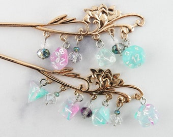 Wisteria Dice on Rose Gold Floral Hair Sticks | Hair Pin | Funky Unique Accessories | Weird Hair Jewelry | Beaded Hair Pins