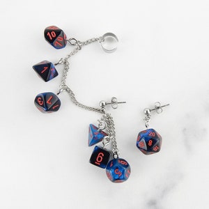 Starlight Celestial Polyhedral D20 Mini Dice Ear Cuff Chain | Geek Aesthetic Earrings | DnD Jewelry | Ear Climber | Weird Earrings