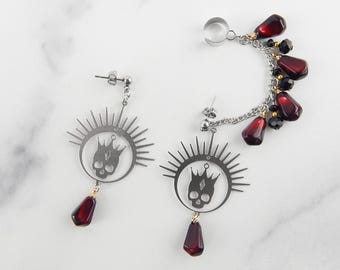 Hades & Persephone Chained Ear Cuff Set | Greek Earrings | Fun Aesthetic Earrings | Funky Weird Earrings | Mythology | Hellenistic