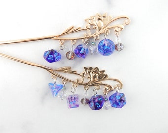 Nebula Dice on Rose Gold Floral Hair Sticks | Hair Pin | Funky Unique Accessories | Weird Hair Jewelry | Beaded Hair Pins