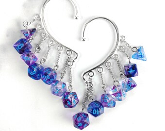 Nebula Purple Dice Ear Wrap | Geek Earrings | Choose 1 or 2 Wraps | DnD Cosplay Accessories