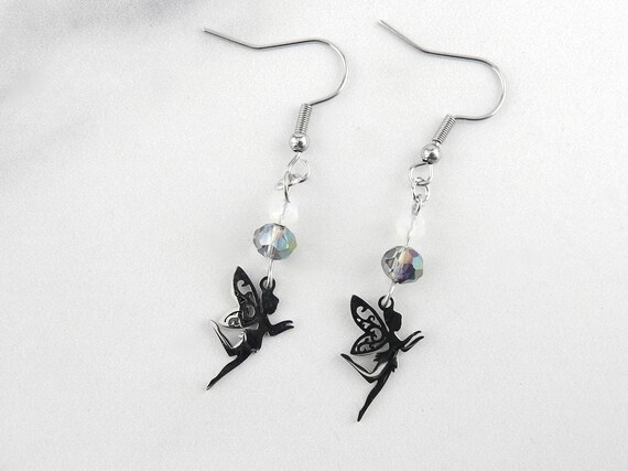 Tiny Silver Fairy Dangle Earrings Funky Earrings Weird Earrings