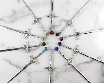 D20 Silver Sword Hair Stick | Geek Hair Pin Jewelry