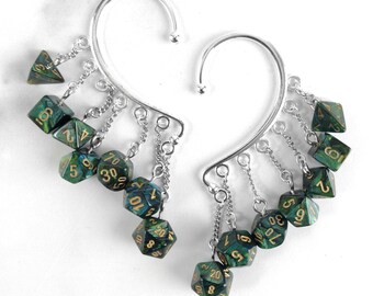 Jade Green Dice Ear Wrap | Geek Earrings | Choose 1 or 2 Wraps | DnD Cosplay Accessories