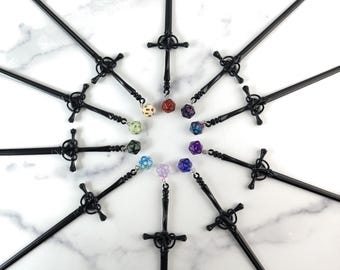 Horquilla para el pelo con diseño de espada negra D20 / Joyería para el cabello estilo geek