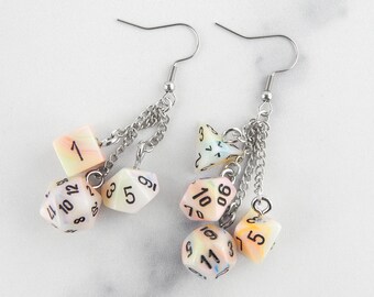 Circus Festive Pastel Dice Set | Mismatched Earrings | D20 | Geek Aesthetic Earrings | DnD Jewelry | Polyhedral Dice | Weird Earrings