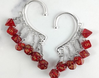 Ruby Red Dice Ear Wrap | Geek Earrings | Choose 1 or 2 Wraps | DnD Cosplay Accessories