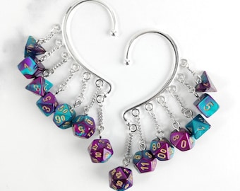 Purple Teal Dice Ear Wrap | Geek Earrings | Choose 1 or 2 Wraps | DnD Cosplay Accessories