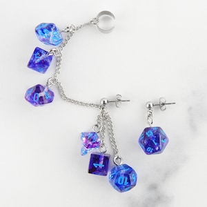 Nebula Celestial Polyhedral D20 Mini Dice Ear Cuff Chain | Geek Aesthetic Earrings | DnD Jewelry | Ear Climber | Weird Earrings