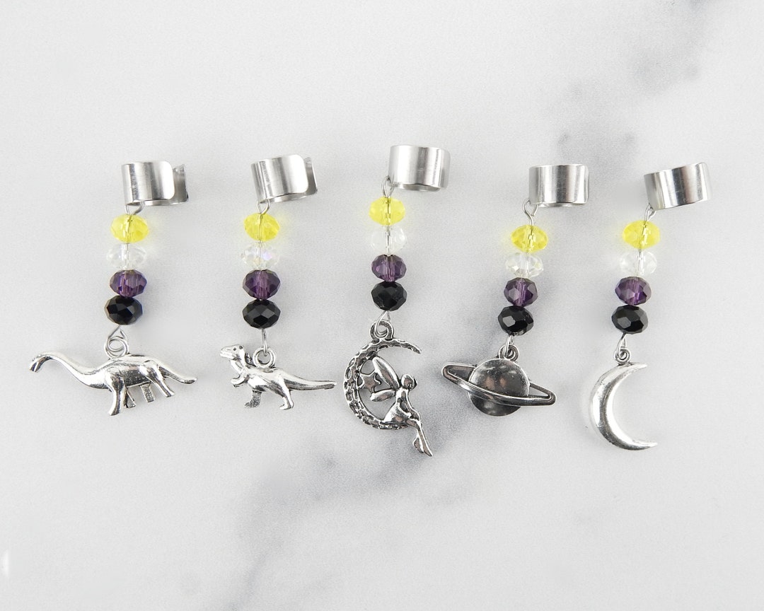 Nonbinary Pride Beaded Ear Cuffs LGBTQ Pride Month Dinosaur Earrings Il 1080xN.5003570977 Bztu