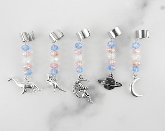 Trans Pride Beaded Ear Cuffs, Transgender LGBTQ Pride Month, Dinosaur Earrings, Fairy Ear Cuff, Celestial Earrings, Moon, Planet