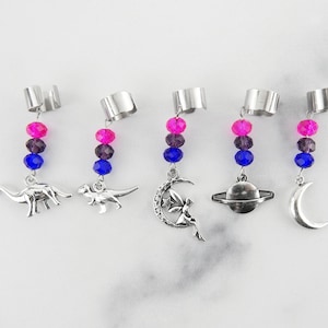 Bisexual Pride Beaded Ear Cuffs, Bi LGBTQ Pride, Dinosaur Earrings, Celestial Ear Cuffs, Fairy Ear Cuffs
