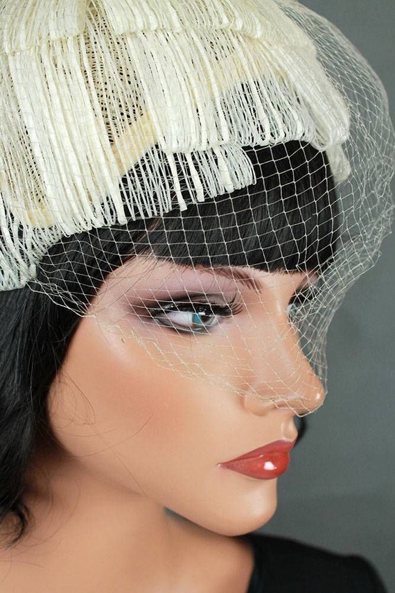 Vintage 1950s 1960s Hat Birdcage Veil Wedding Brid