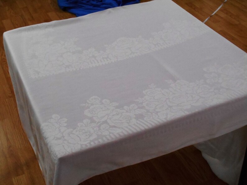 Antique Vintage White Irish Linen Double Damask Tablecloth Etsy
