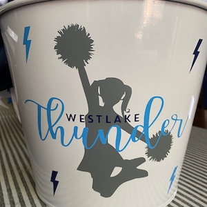 Custom cheer/sports/party bucket; personalized gift or storage solution!