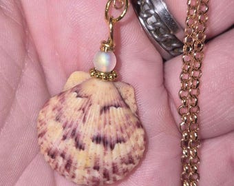 Purple & Pink speckle Scallop Shell necklace