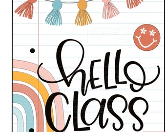 Smiley Face Retro Classroom Decor TEMPLATE for Teacher Door Hanger Sign - Boho - Retro - Rainbow