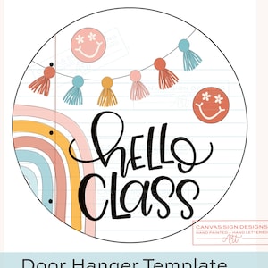 TEMPLATE for Round Teacher Door Hanger Sign - Classroom Decor - Boho - Retro - Rainbow - Smiley Face - Circle Notebook Paper