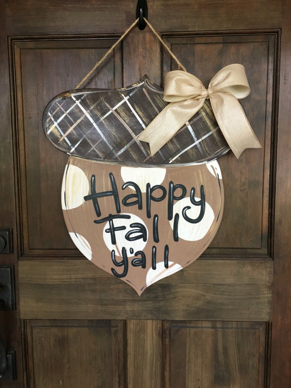 Items similar to Acorn Door Hanger for Fall Wood Hand 