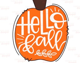 Hello Fall Pumpkin Door Hanger Template | Digital Download | LAYERED svg | pdf | png | jpeg | cut file | fall | hand lettered