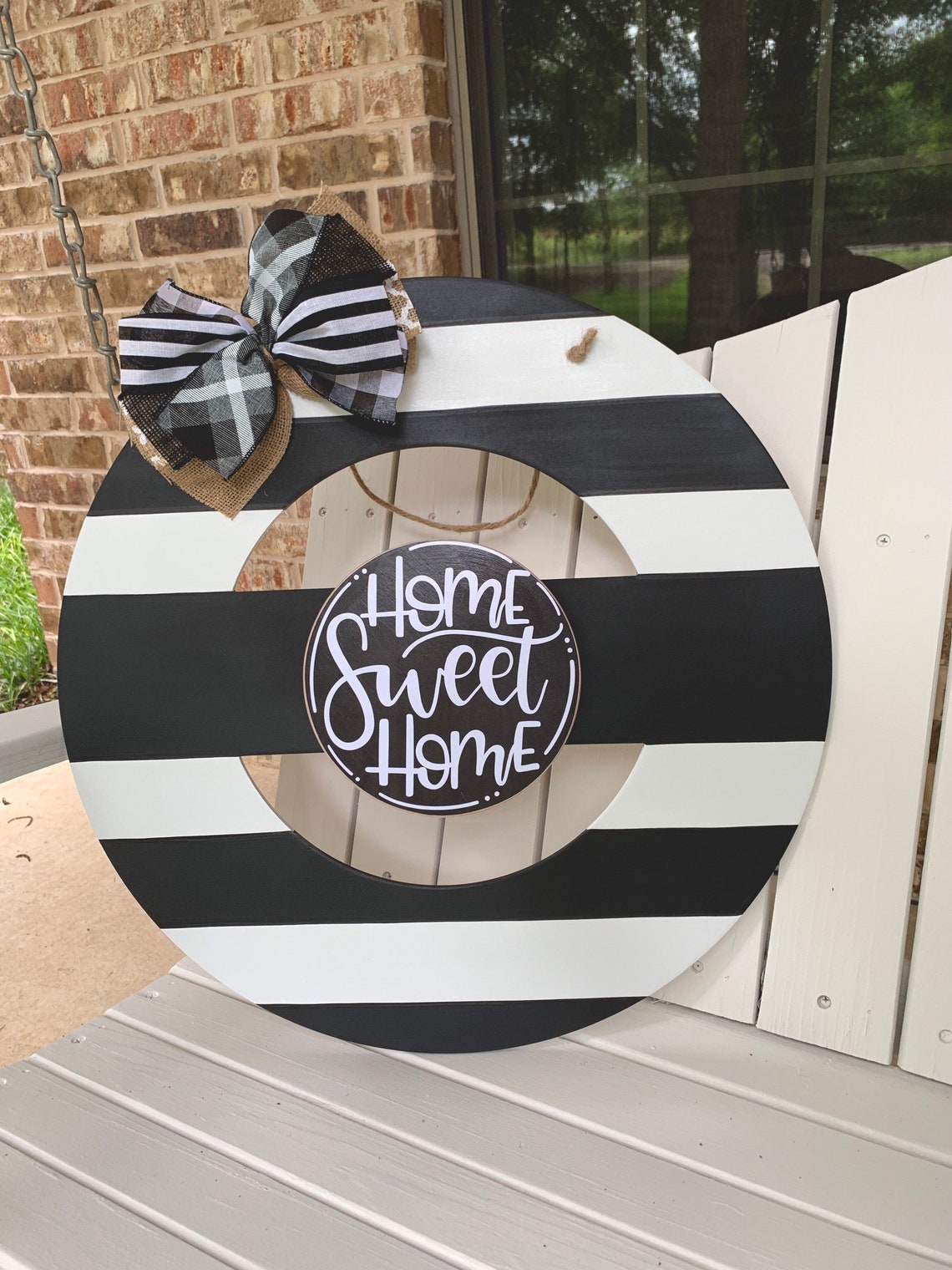 Black Stripe Round Door Hanger Wreath with interchangeable Etsy