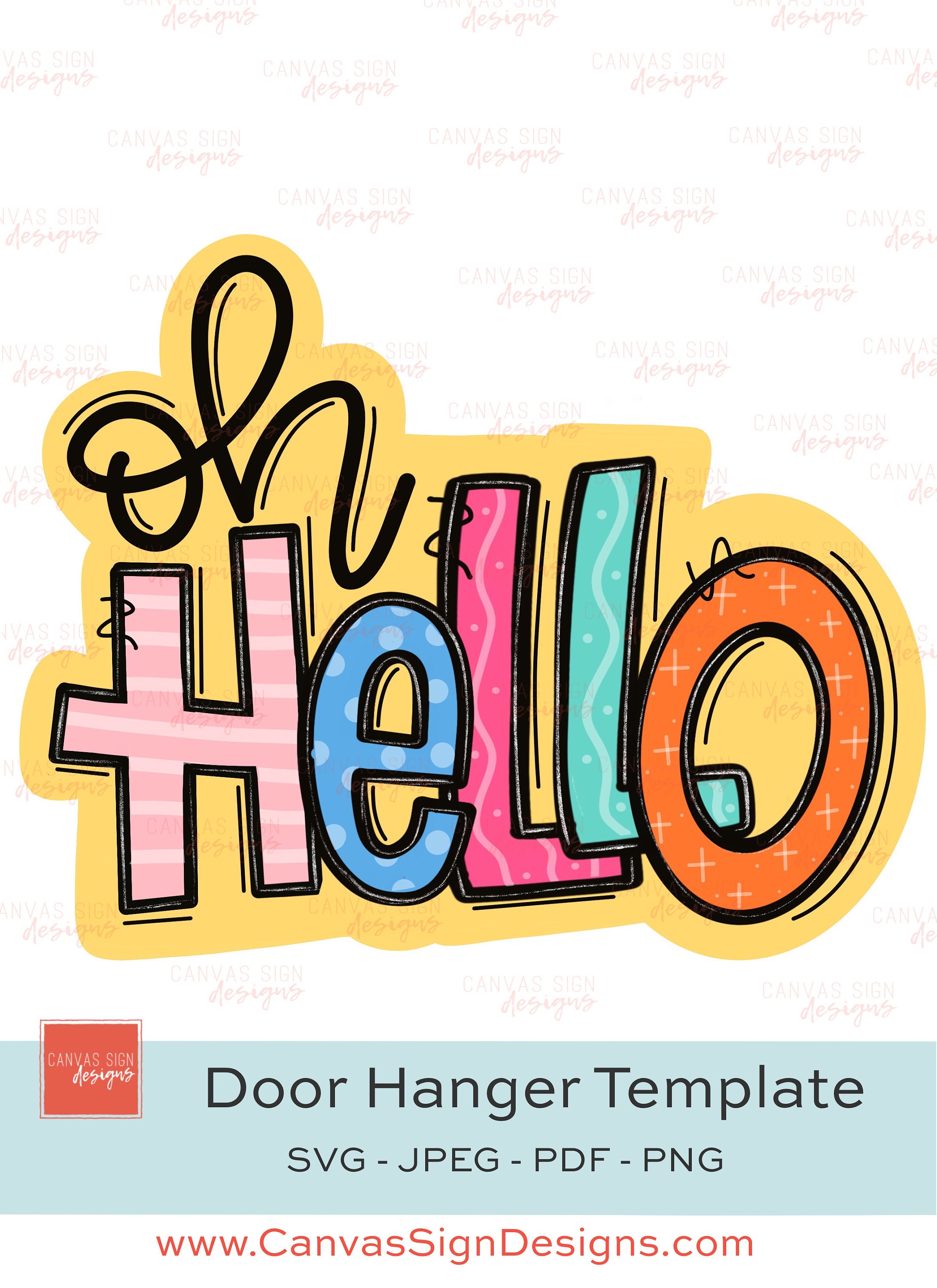 TEMPLATE: Hello Door Hanger Template DIY Door Hanger Cut - Etsy