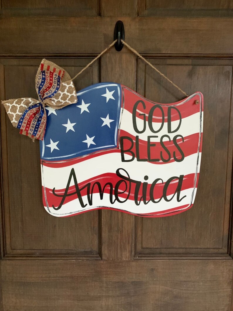 Flag Door Hanger Patriotic America Red White Blue Etsy