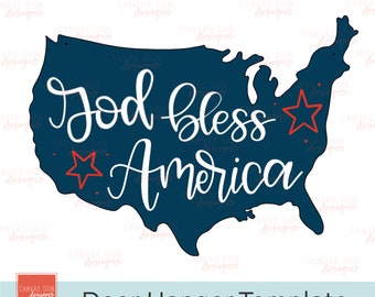 Template: America Door Hanger Template - God Bless America Template - Diy Dor Hanger - USA