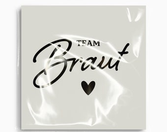 Bügelbild | Team Braut 2024, Schriftzug mit Namen, Jahreszahl oder Herz, in verschiedenen Maßen und Farben, Applikation für Shirt