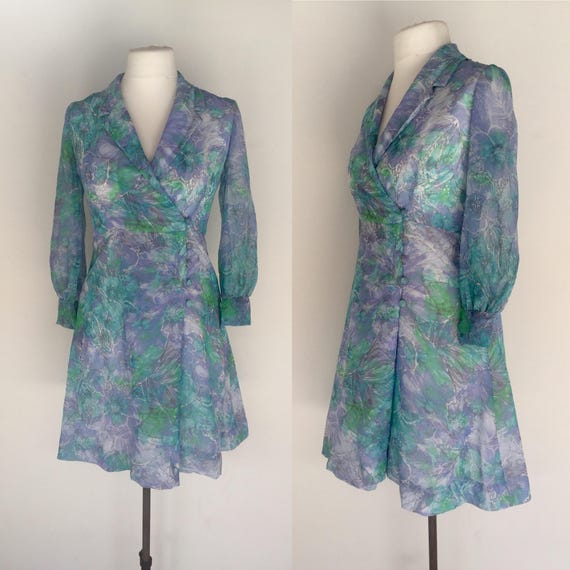 Vintage 70s Green Floral Dress, Boho Dress, Weddin