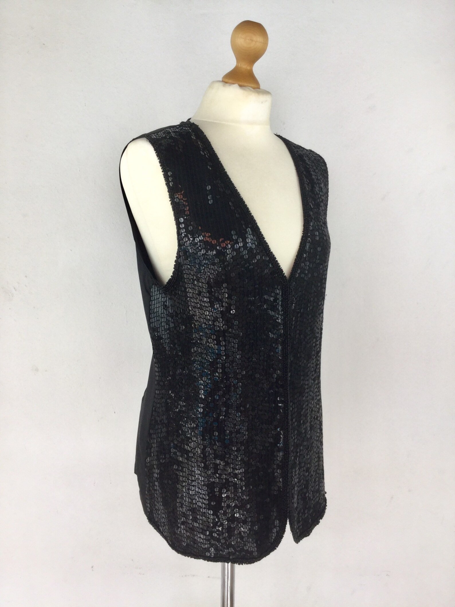 Vintage Black Sequin Vest Sequin Waistcoat Sequin Clothing Etsy