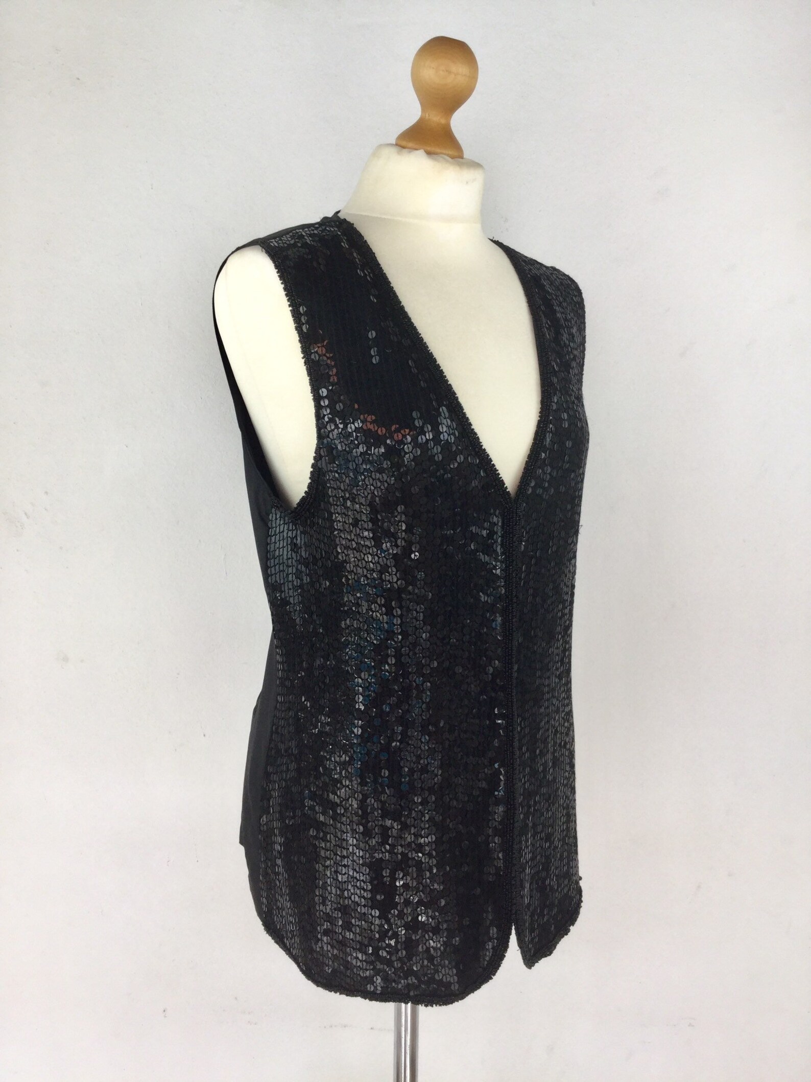 Vintage Black Sequin Vest Sequin Waistcoat Sequin Clothing | Etsy