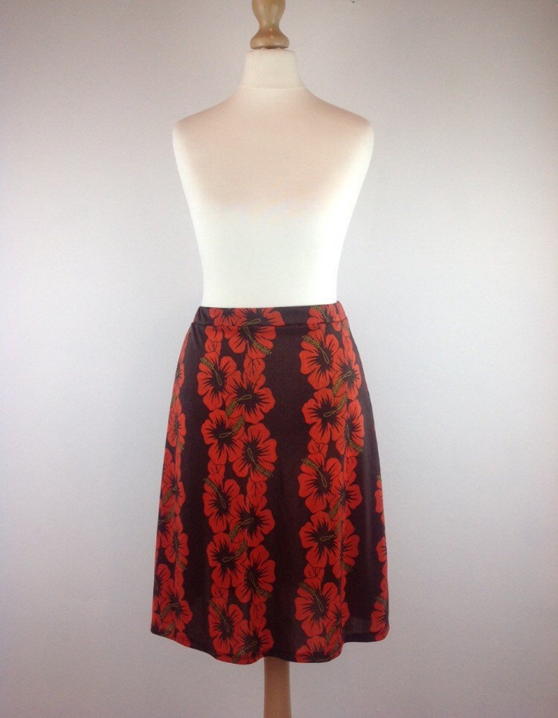 Retro Skirt 70s Style Lycra Skirt Northern Soul Size 6 8 UK Vintage 90s Orange Brown Poppy Skirt