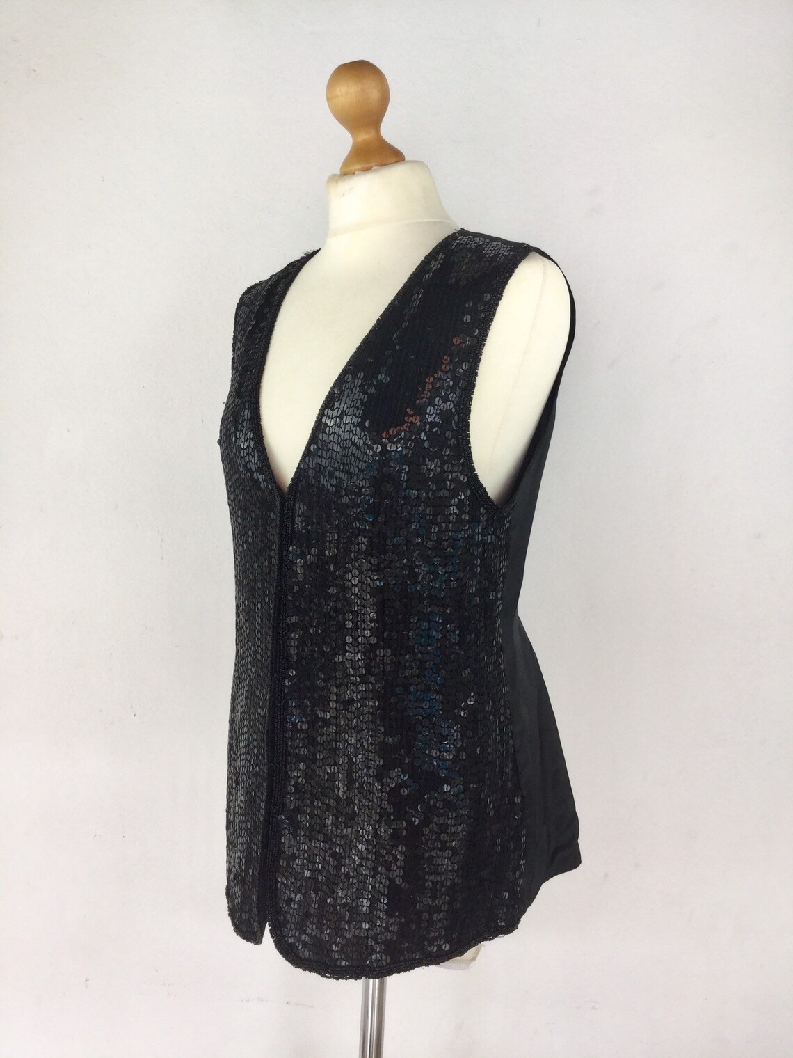 Vintage Black Sequin Vest Sequin Waistcoat Sequin Clothing Etsy