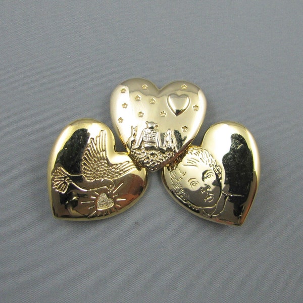 Set of Three VARIETY CLUB Heart Brooches 1997  2000  2002 Gold Tone Metal Variety Pins