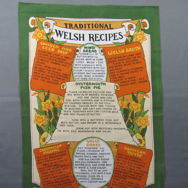 Welsh Recipes WELSH CAKES Chicken & Leek Soup ++  SOUVENIR Vintage Tea Towel