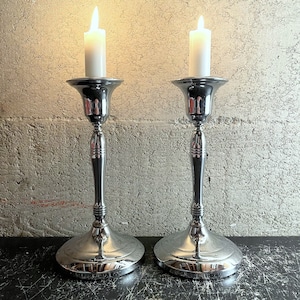 Art Deco Silver Chromium Candlesticks by Cromwell Silver Mfg Co (pair)