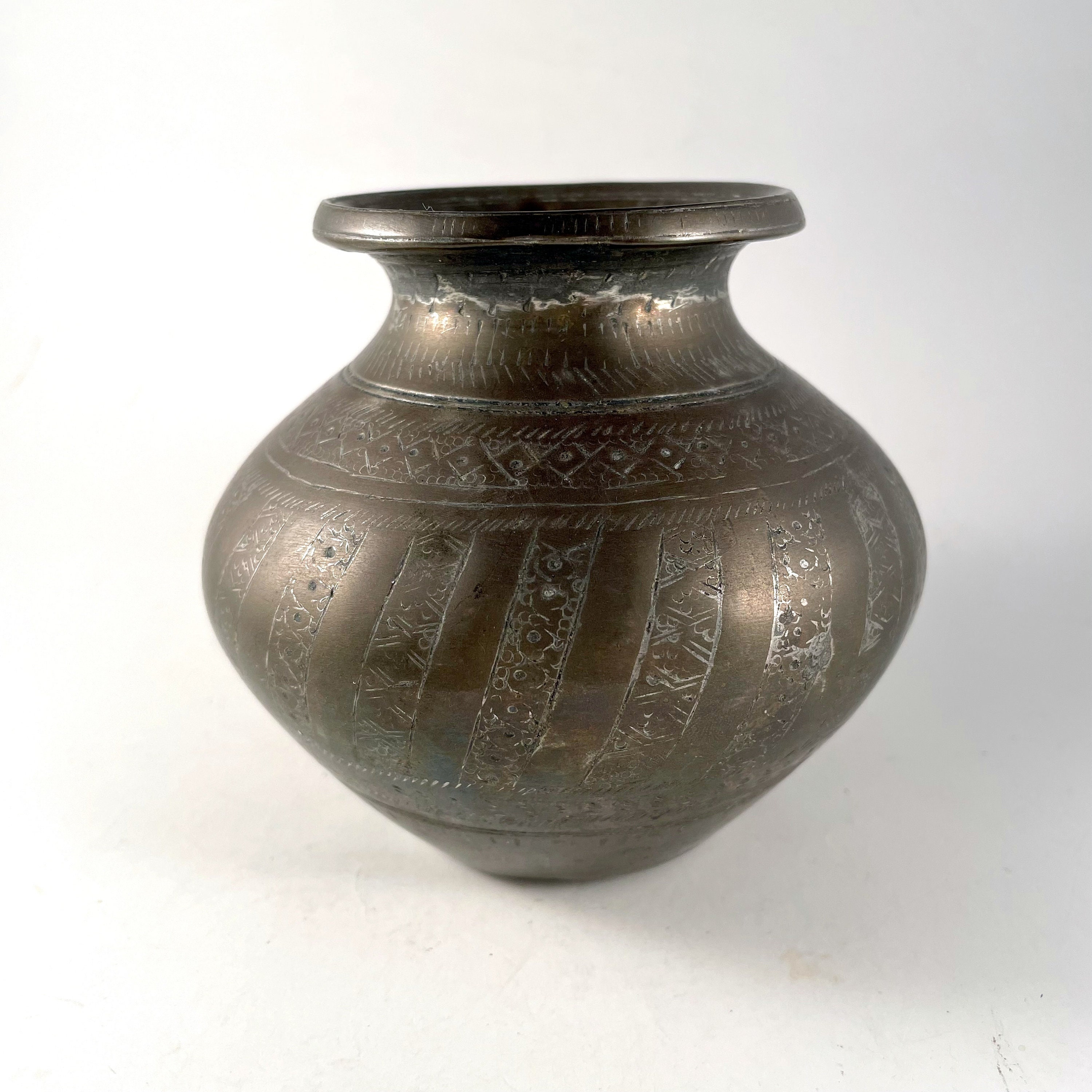 Indian Brass Lota with Chiseled and Incised Decoration