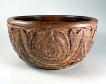 Mission Style Treenware Bowl, Hand-Turned & Carved, Early 20thC