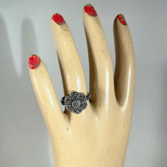 Victorian Revival Marcasite Flower Ring, Silver, … - image 3