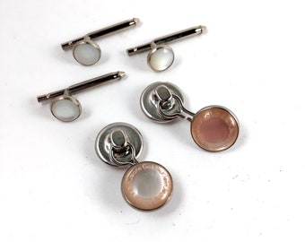 Calvin Klein Pearlized Tuxedo Cufflink & Button Set, 1970’s Vintage