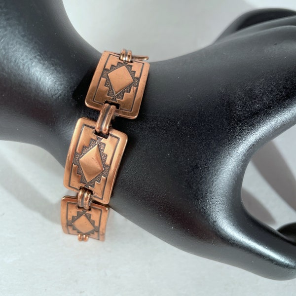 Navajo Linked Copper Bracelet, Wm Wheeler Style, 1980’s Vintage