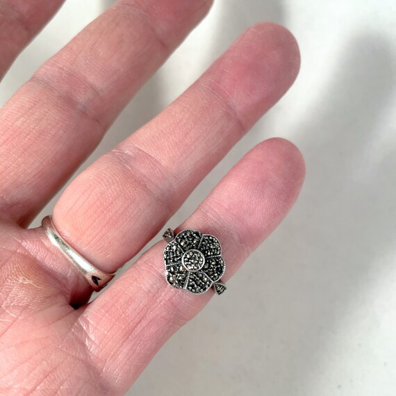 Victorian Revival Marcasite Flower Ring, Silver, … - image 5
