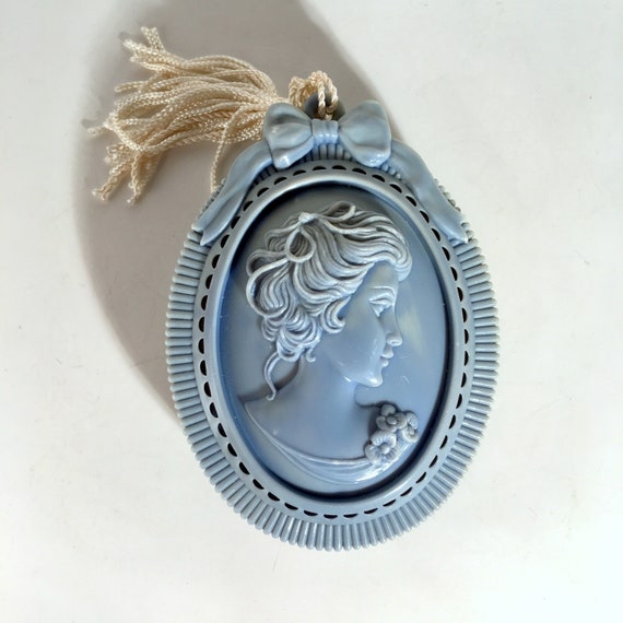 Powder Blue Celluloid Cameo Box, Double-Sided w/S… - image 5