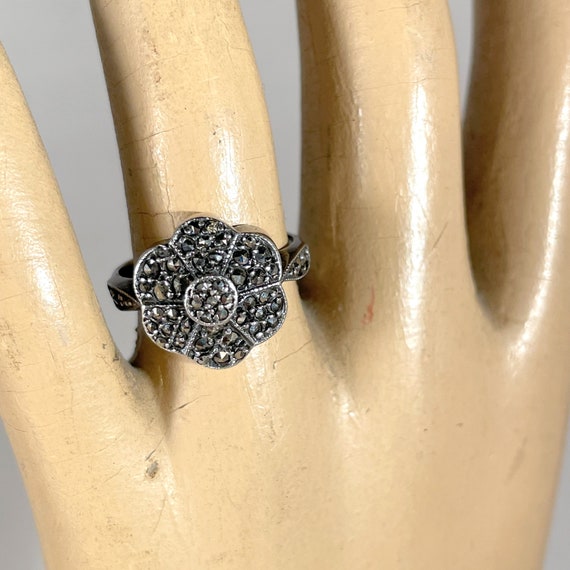 Victorian Revival Marcasite Flower Ring, Silver, … - image 2