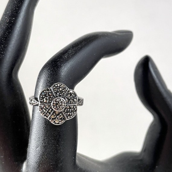 Victorian Revival Marcasite Flower Ring, Silver, … - image 1
