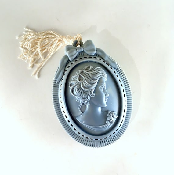 Powder Blue Celluloid Cameo Box, Double-Sided w/S… - image 1