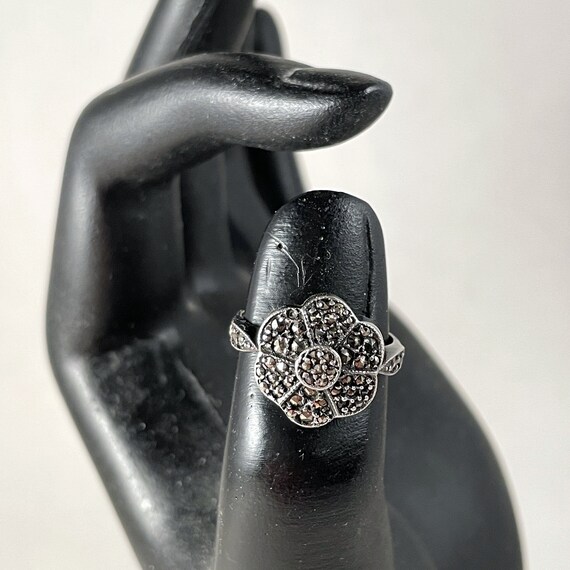 Victorian Revival Marcasite Flower Ring, Silver, … - image 10