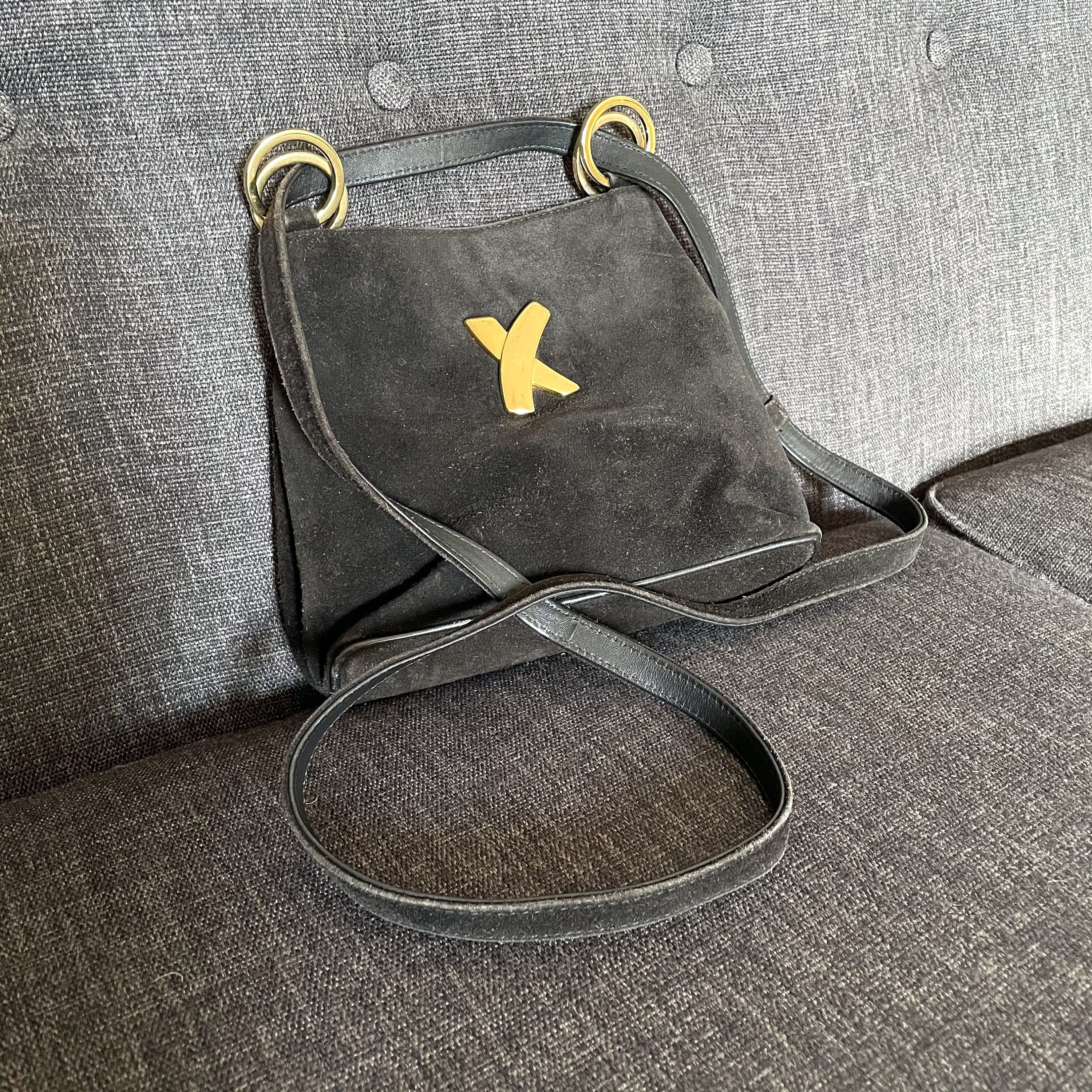 Paloma Picasso Crossbody Bag, Black Suede, Made in Italy